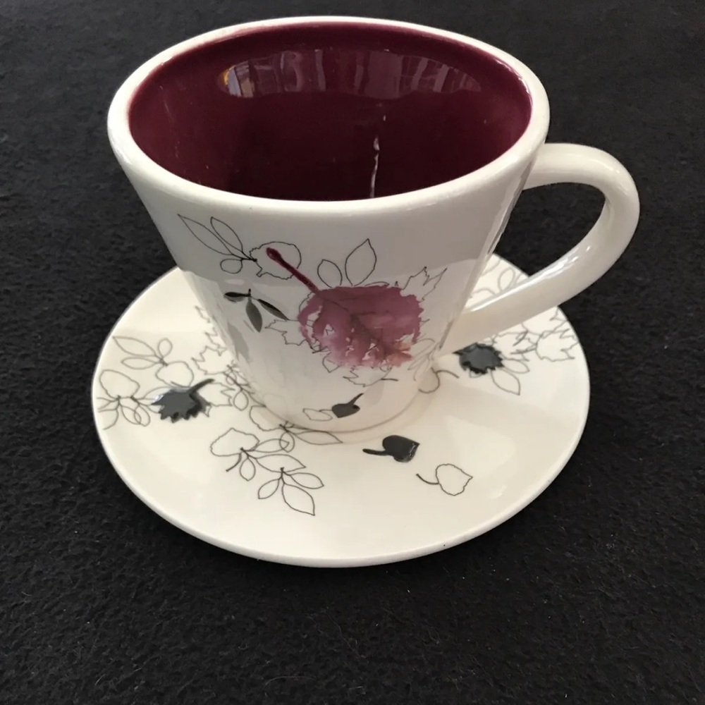 Starbucks Coffee 2007 Fall Leaf Cup & Saucer Set Burgundy Color NWT Brand New